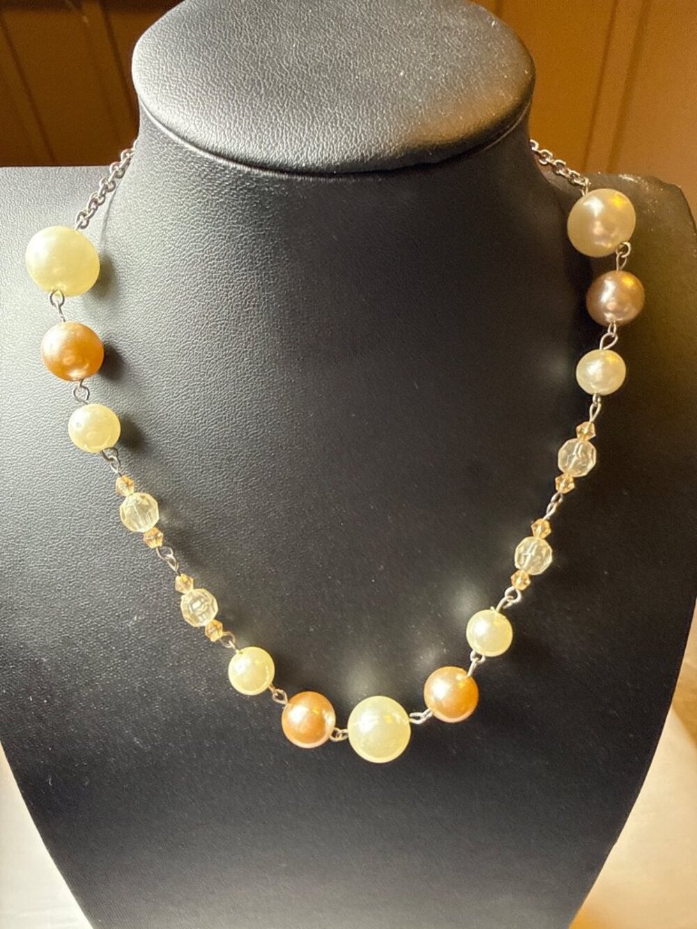 Earth Tone Cottagecore Station Pearl Crystal Beaded Necklace Whimsigoth Fairycor